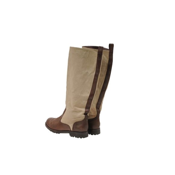 Marni Womens Riding Boots Size US9 EU39 Brown Leather Tan Canvas Vibram Lug Sole - Picture 5 of 11